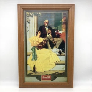 Vintage Coca Cola Norman Rockwell Lithograph on Metal Framed, Young Lady Old Man - Picture 1 of 11