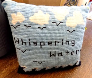 Woven Embroidered Pillow Sea Beach Whispering Waves Home Decor 11x11" EUC Retro - Picture 1 of 5