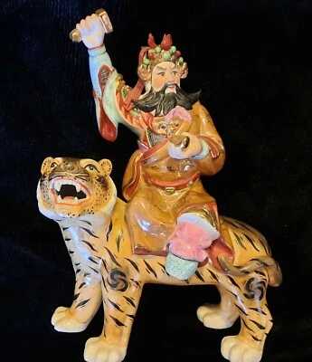 Chinese Republic Porcelain Huge Figurine Jingdezhen Warrior Tiger Statue  - Image 1 of 4