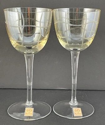 Juego de 2 vasos cordiales de cristal pintados a mano Royal Danube amarillos 8" 8 oz Romani Foto 1 de 4