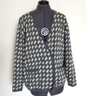 Slade Womens Pure New Wool Cardigan Grey White Geometric Size 12 14 Made in Aus