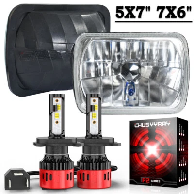 Pair 7x6" Round Led Headlights High/Lo H4 for Freightliner FL50 FL60 Trucks - Image 1 of 4