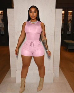 Sexy Womens Round neck Two Piece Tops And Waist Tie Shorts Short Set Casual Look - Picture 1 of 1