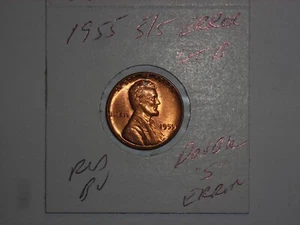wheat penny 1955 ERROR 5/5 LINCOLN CENT 1955-P DOUBLE ''5'' RED BU LOT #B UNC  - Picture 1 of 5