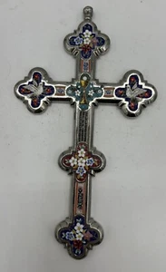 Antikes religiöses Mikromosaik Kreuz versilbert italienisches Dekor Roma 19. Jh. - Bild 1 von 13