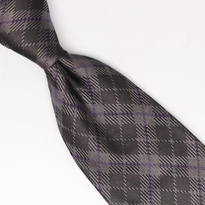 Gladson Mens Silk Necktie Pewter Gray Purple Plaid Tartan Check Woven Weave Tie - Picture 1 of 8