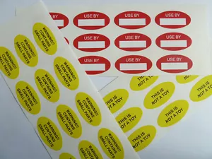 12 Warning Labels Coloured Oval Self-Adhesive labels - Picture 1 of 4