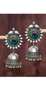 Indian Traditional Ethnic Bollywood Silver Oxidized Jhumka Jhumki Earrings M-7 - Picture 1 of 6