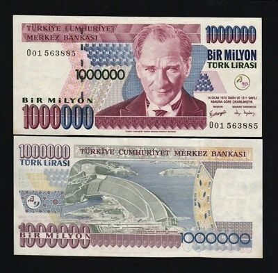 1,000,000 TURKEY 1 Million LIRA P-213 1970 ( 2002 ) DAM UNC TURKISH 1000000 NOTE - Image 1 of 4