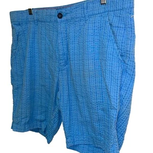 Benson Seersucker Shorts Blue Plaid Casual Flat Front Mens Size 36 - Bild 1 von 8