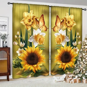2Pcs Sunflower Yellow Window Curtains Drapes Bedroom Living Room Kitchen 84in - Picture 1 of 24