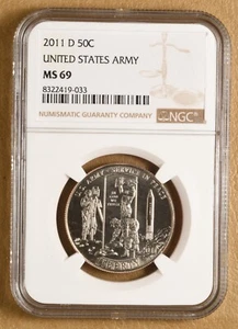 2011 D United States Army Commemorative Half Dollar NGC MS69 - Picture 1 of 2
