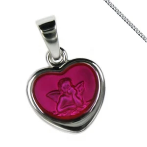  Kinder Anhänger Herz mit Engel Pink Silber mit Gravur und Kette Kettenanhänger - Picture 1 of 7