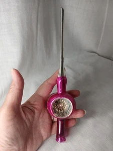 Topper de árbol de vidrio de mercurio rosa vintage brillante Brite o Alemania Occidental 9" MCM - Imagen 1 de 17