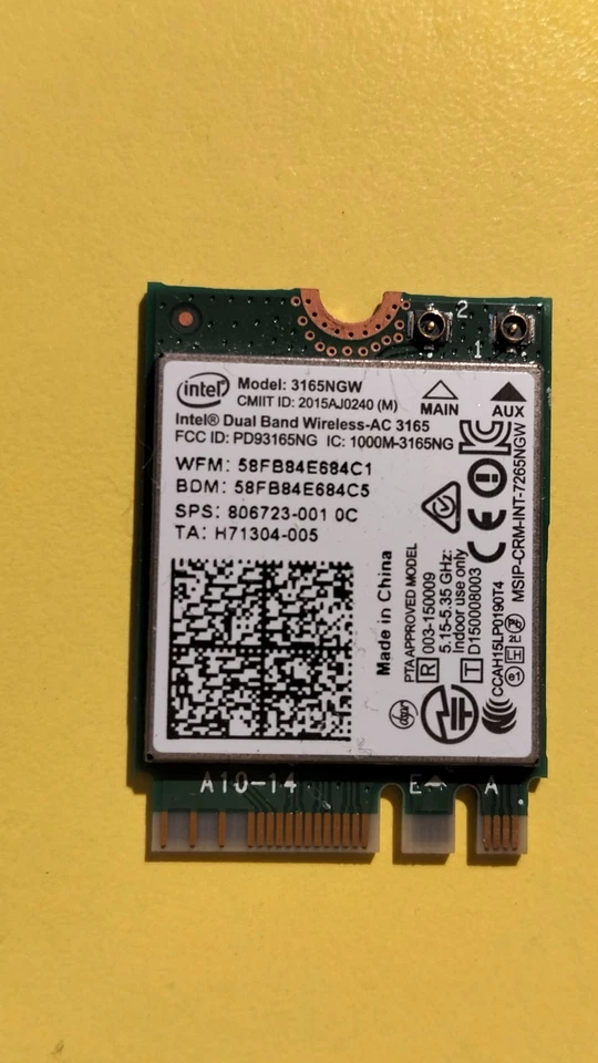 HP 250 G5 scheda Wi-Fi Bluetooth Intel 3165NGW originale 806723-001 / 806723-005 - Immagine 1 di 3