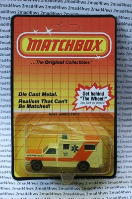 DE COLECCIÓN 1984 Matchbox Superfast MB25 AMBULANCIA blanca base metálica tarjeta sin perforar Foto 1 de 4