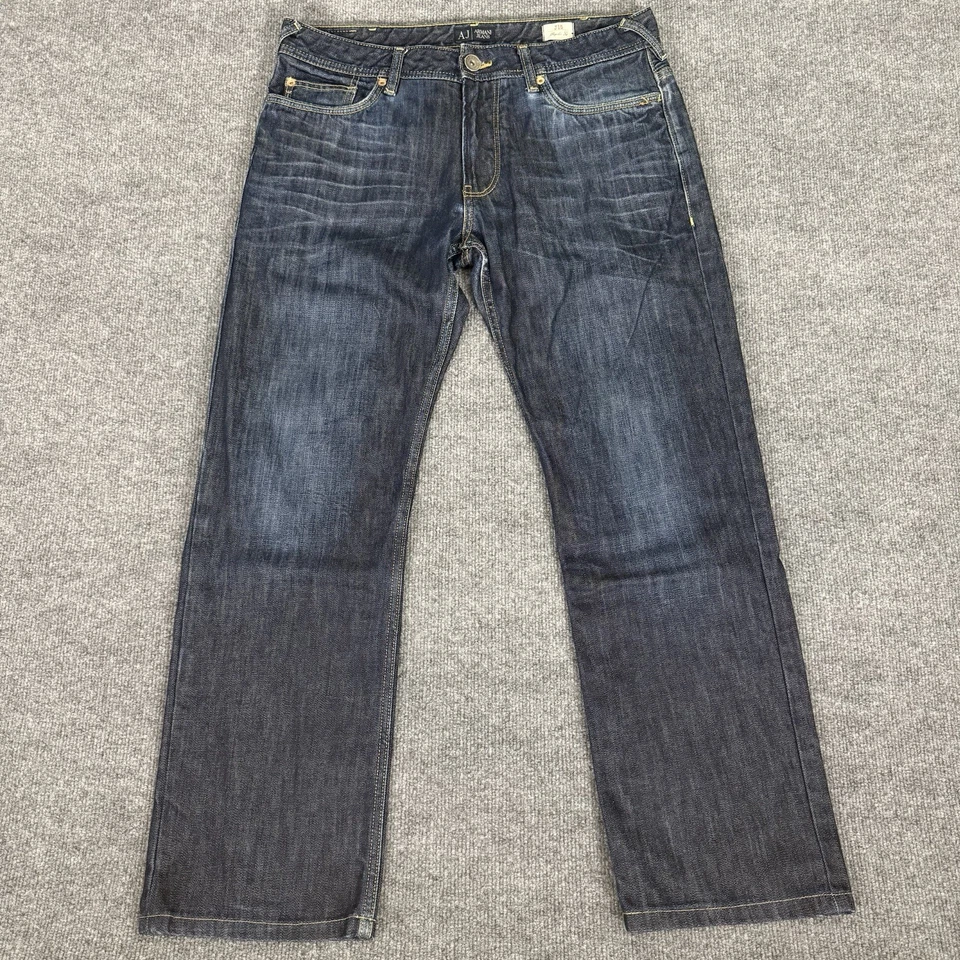 Pantalones de mezclilla Armani Jeans J15 para hombre 34X30 lavado oscuro calce regular pierna recta bigotes Foto 1 de 4