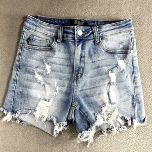 Judy Blue Jean Shorts Size Small Very Distressed Cut-Off Mid Rise Denim 26x12 - Picture 1 of 9