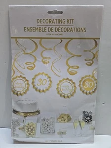 30TH HAPPY BIRTHDAY DECORATING KIT HANGING FANS SWIRLS GOLD - Picture 1 of 1
