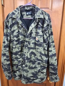 Carhartt Jacket Mens Large Rugged Flex Relaxed Fit Canvas Fleece Lined Snap Camo - Picture 1 of 13