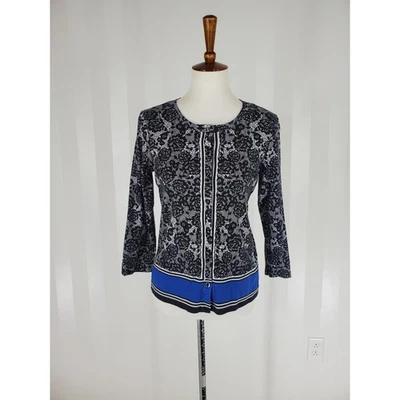 RAFAELLA 女式黑白图案纽扣毛衣 M 码 — 第 1/4 张图片