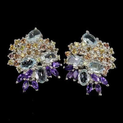 Orecchini in Argento Sterling 925 Ovali Acquamarina 6x4mm Ametista Zaffiro... - Immagine 1 di 4