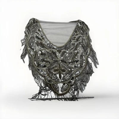 Beaded Sequins Fringe Silver Embellished Shawl Cover Shirt Belly Dancing (A33) - Image 1 of 4