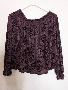 Free People Top Damen Größe Small lila ein wenig verdreht schulterfrei Samt transparent - Bild 1 von 6