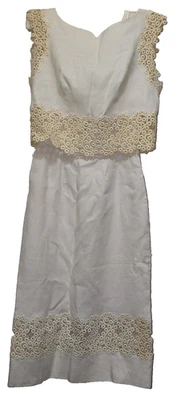 VTG 1950s 2pc Cream Linen Dress Set Crochet Lace Overlay Top Sleeveless Sz XS - Image 1 of 4