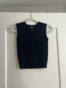 Ralph Lauren Polo Boys Cable Sweater Vest Size 5 Navy Blue - Picture 1 of 5