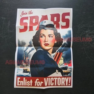 1942 WW2 USA WOMEN JOIN SPARS FLAG FIGHT NAVY WARSHIP PROPAGANDA POSTER N15 - Picture 1 of 9