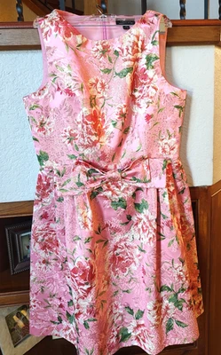 VESTIDO DE OCASIÓN TAHARI ASL ROSA FLORAL LAZO BRILLANTE, TALLA 10 Foto 1 de 4