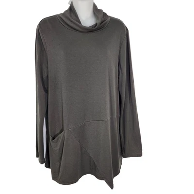 Top túnica J. Jill Pure Jill Luxe Tencel talla M elástico cosido capucha cuello verde Foto 1 de 4