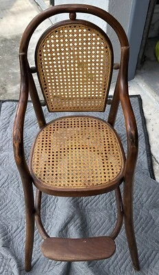 Antique Child's High Chair/Feeding Table with Cane Seat made in spain beautiful! - Image 1 of 4