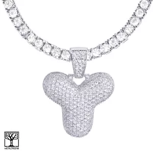 Collar de cadena de tenis inicial enchapado en plata con letra Y con letra Burbuja Y de 24 - Imagen 1 de 3