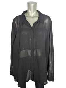 Torrid Top Plus Size 4X Sheer Collared Button Down Long Sleeve Casual Blue - Picture 1 of 6