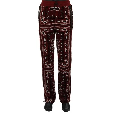 AMIRI Bandana Paisley 抓绒人造毛皮裤长裤皮革贴花红色黑色 M — 第 1/4 张图片