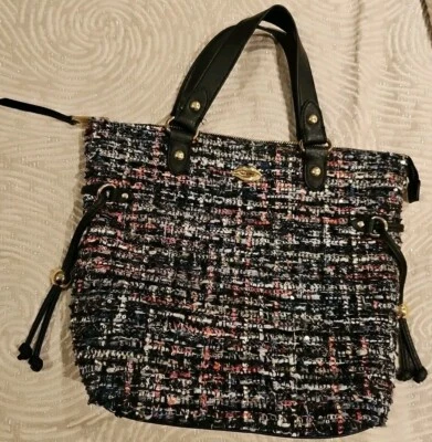 Juicy Couture Tweed Purse Tote Med. Lip Embellishment Black Gray Multi Silver - Image 1 of 4