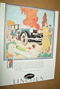 1928 Lincoln Town Car large-mag car ad -limo limousine -in French -hunting theme - Picture 1 of 1