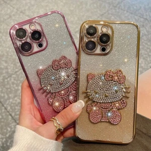 For iPhone 16E 16 Pro Max 15 14 13 12 Cute Hello Kitty Cat Glitter Bling Case - Picture 1 of 25