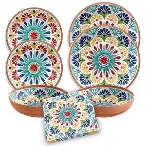 Purely Home Rio Medaillon - 7-teiliges Essset aus Kunststoff/Melamin & Servietten für 2