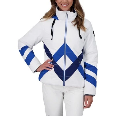 Obermeyer V1618 Womens White/Blue Hooded Frostine Jacket Size 4 - Image 1 of 4
