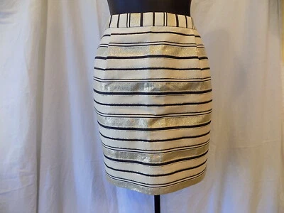 NWT J.CREW Black & Gold Cotton & Silk Striped Skirt W/Pockets Womens Size 4 (352 - Image 1 of 4