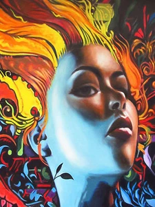 Graffiti Street Art Print urban princess girl face 80cm canvas painting - Picture 1 of 3