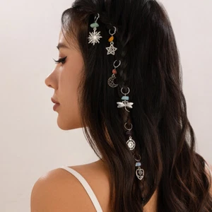 6Pcs Hair Jewelry Braid Rings Cuff Decor Pendants Dreadlocks Beads Accessories - Picture 1 of 16