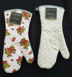 2 Right Handed Laura Ashley Silicone Oven Mitts, 15", New - Picture 1 of 11