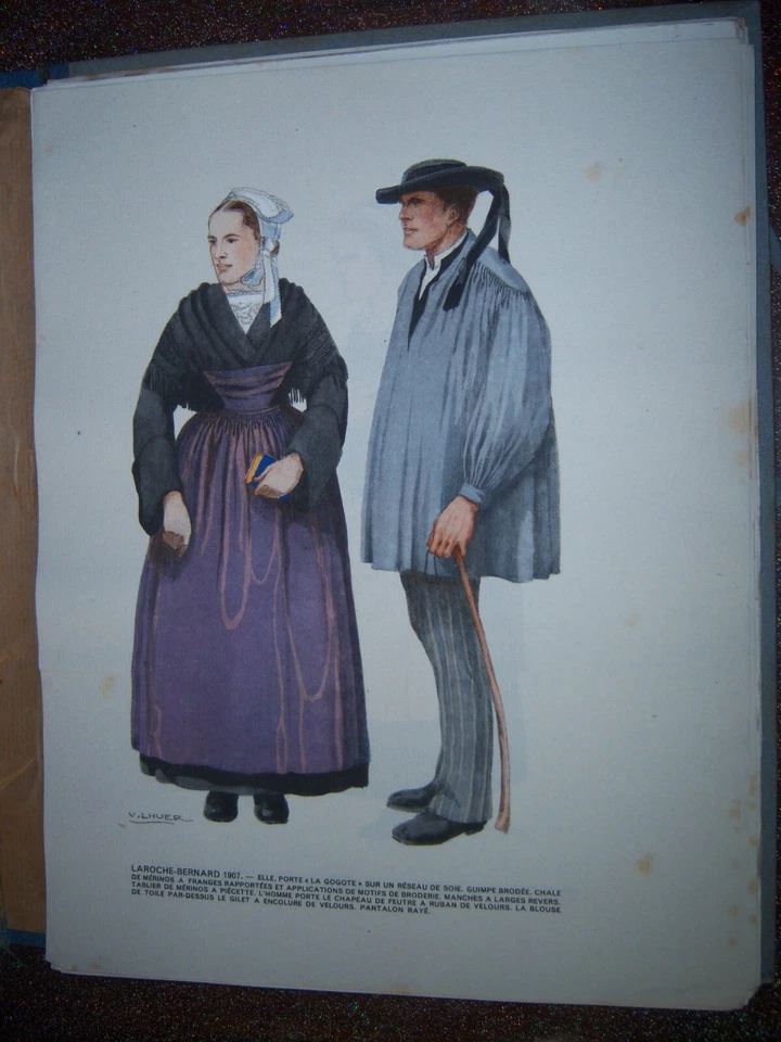 BRETAGNE le costume Breton DESSIN DE LHUER 24 x 32 cm LA ROCHE BERNARD 1907 - Photo 1/1