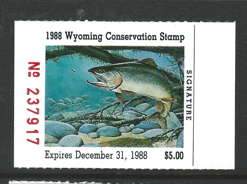 WY-5, 1988 Wyoming Duck/Game Stamp, $5.00 Trout - Image 1 of 1