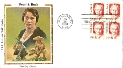 USPS Scott 1848 Block of 4 Pearl S Buck Colorano Silk FDC c1983 - Image 1 of 4