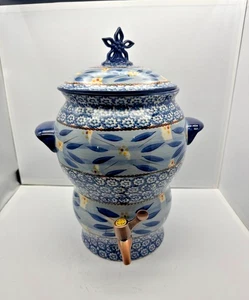 TEMP-TATIONS Old World Blue Samovar Bererage DISPENSER WITH LID 1.5 gallon WORKS - Picture 1 of 10